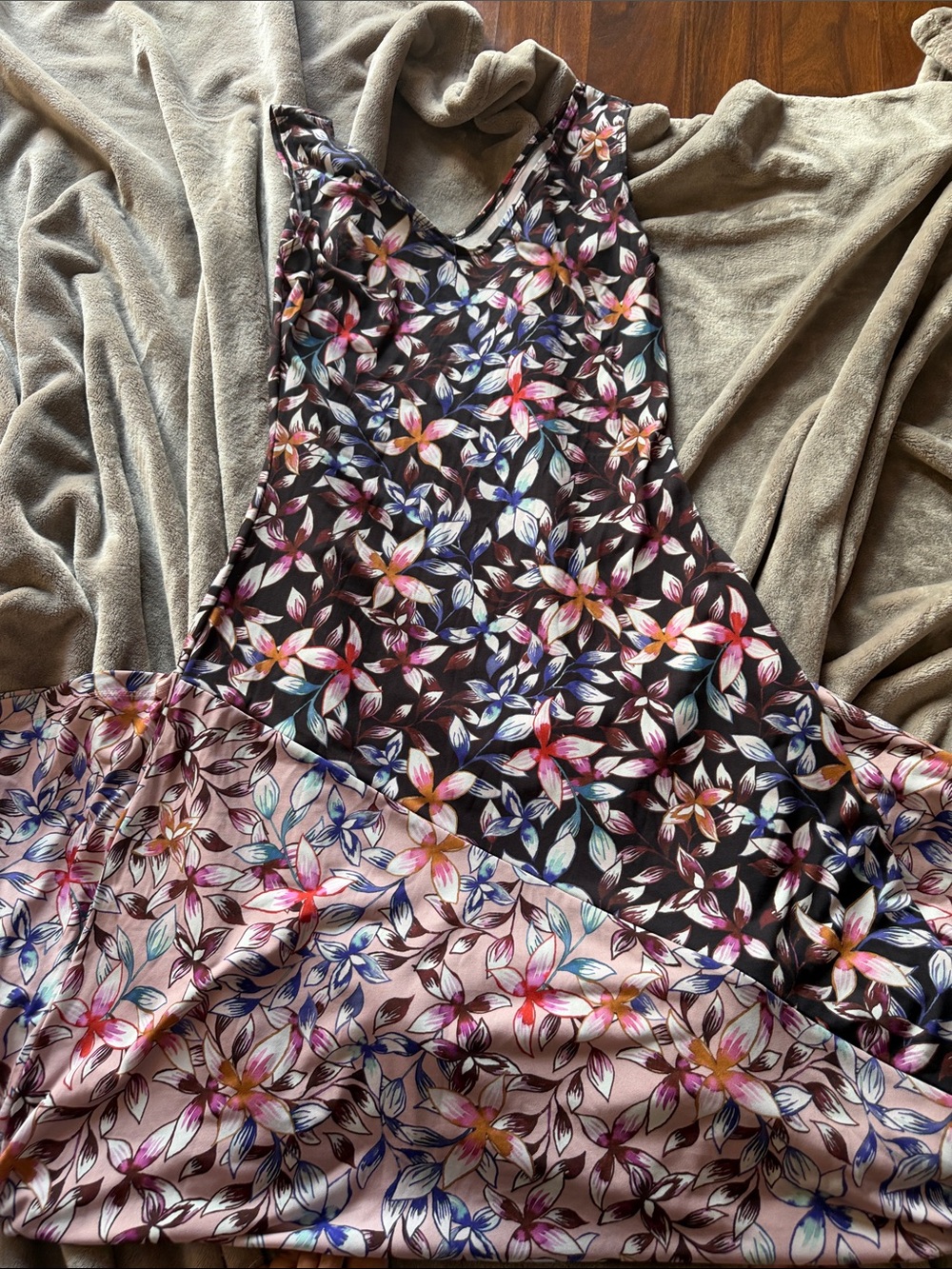 Floral Maxi Dress in Black and Pink - Sleeveless V-Neck